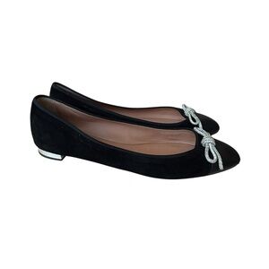Aquazzura Parisina Crystal Ballet Flat‎ - Black Suede size 42